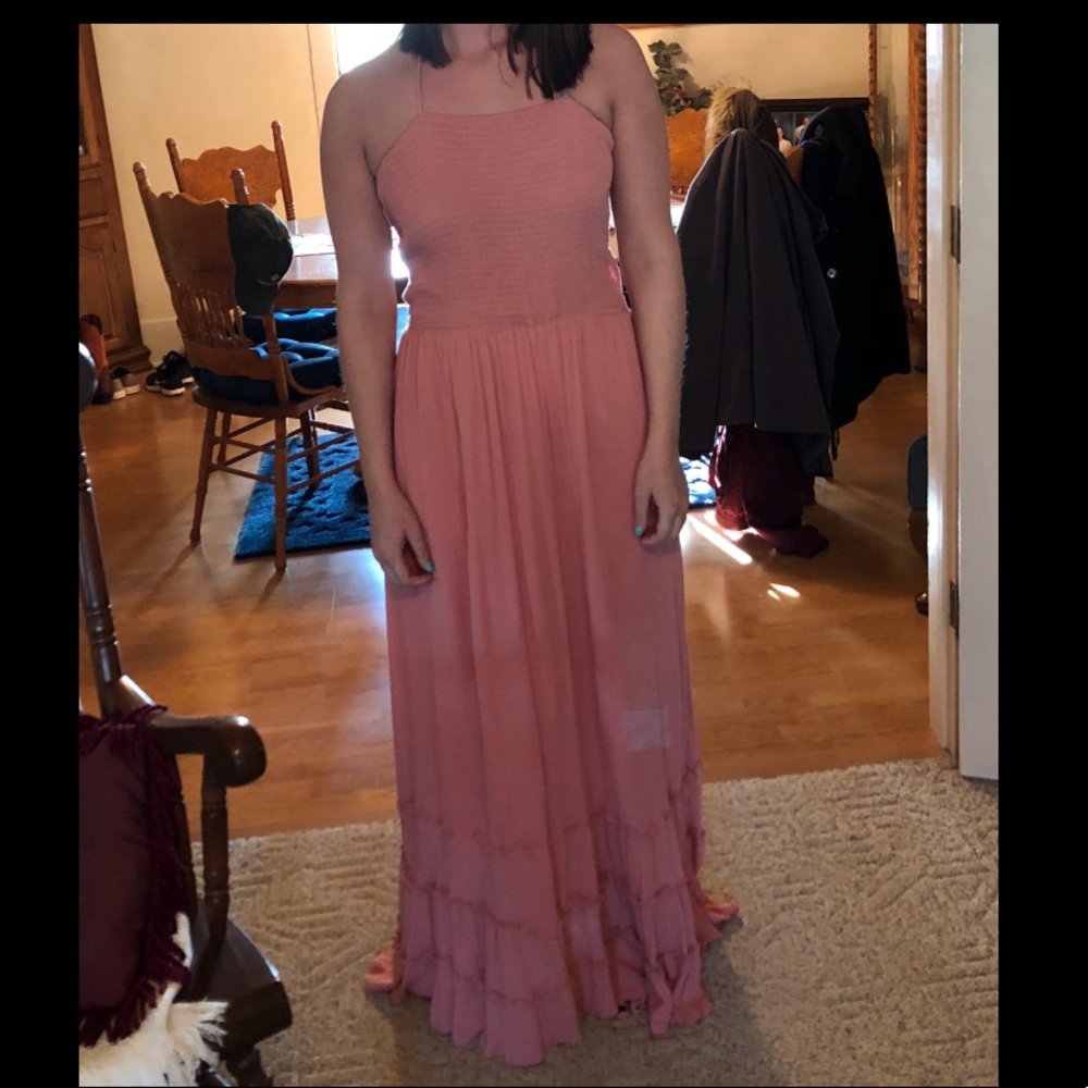 Coral backless maxi dress